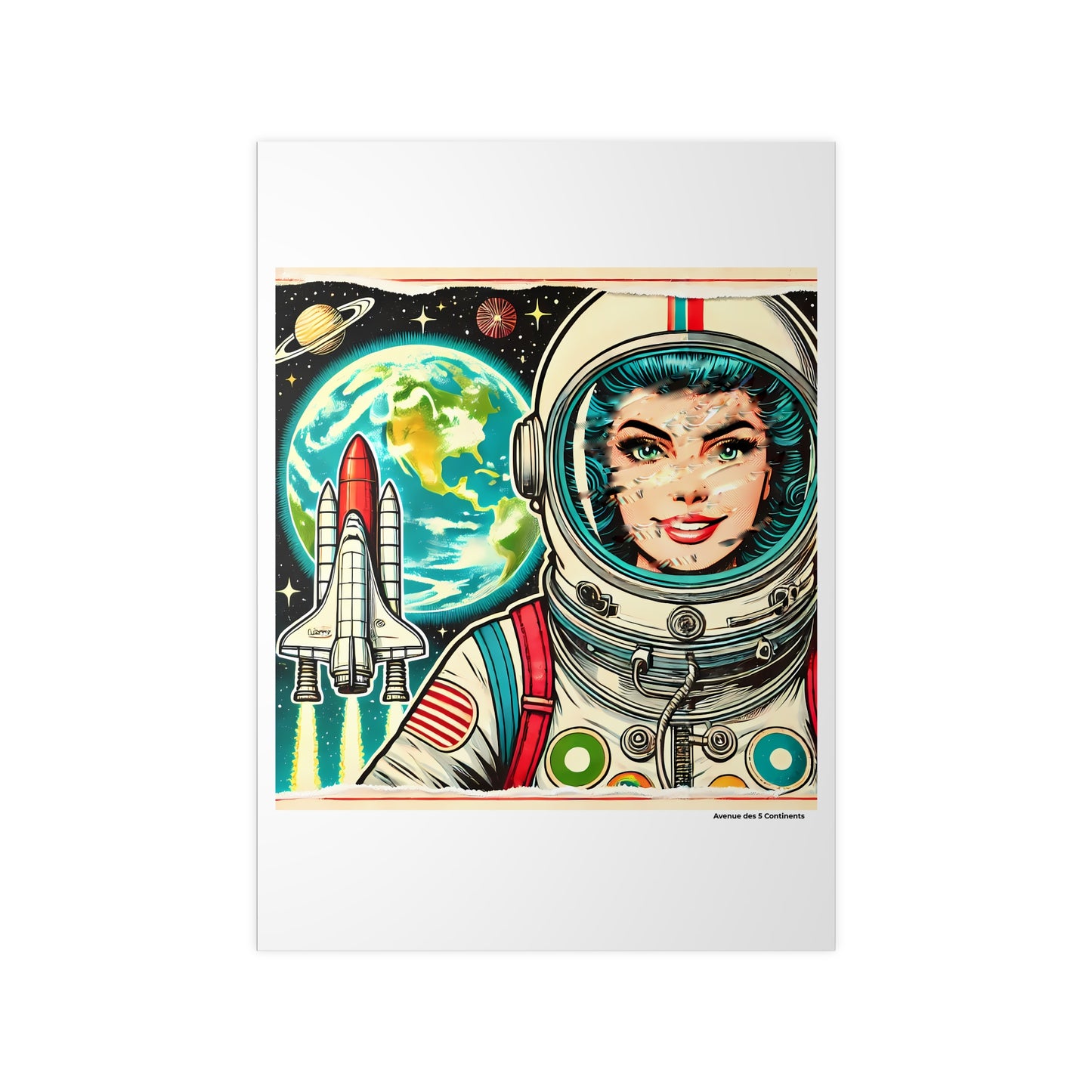 Affiche Artistique Femme Astronaute Américaine Rétro Vintage, Collection Amérique, Poster d'Art Mural et Décoration Originale
