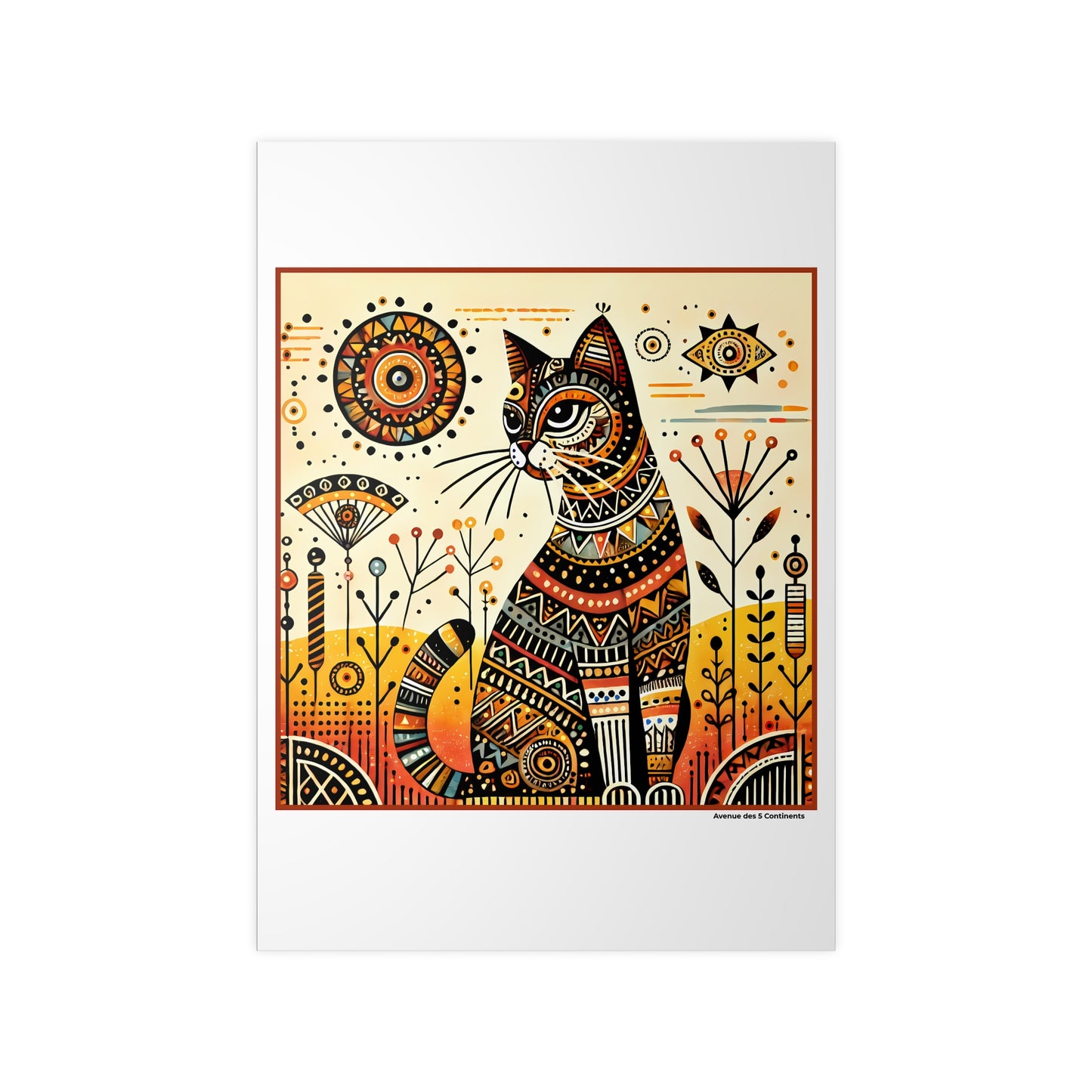 Affiche Artistique Chat aux Motifs Africains, Collection Afrique, Poster d'Art Mural et Décoration Originale