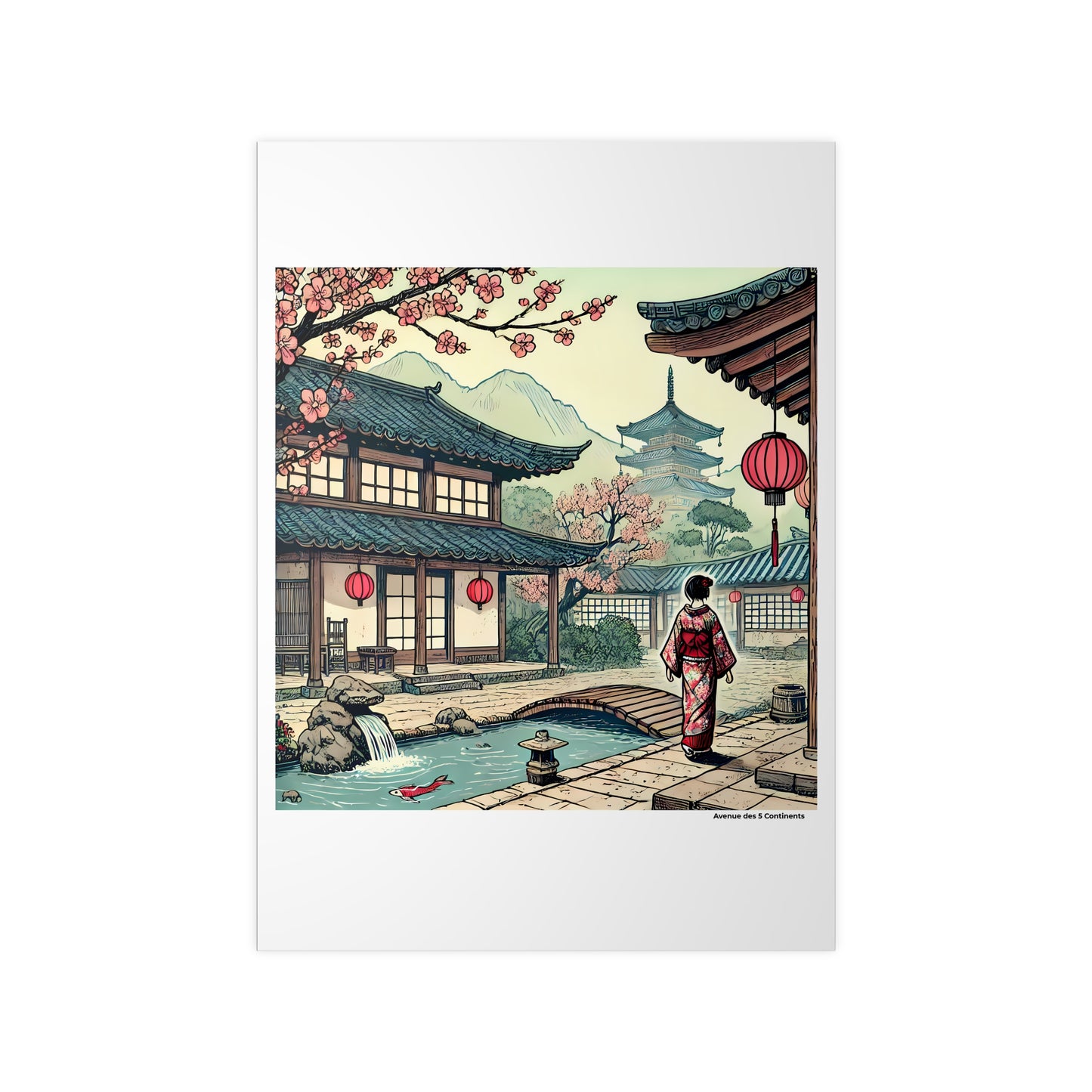 Affiche Artistique Méditation dans un Jardin Zen Asiatique, Collection Asie, Poster d'Art Mural et Décoration Originale