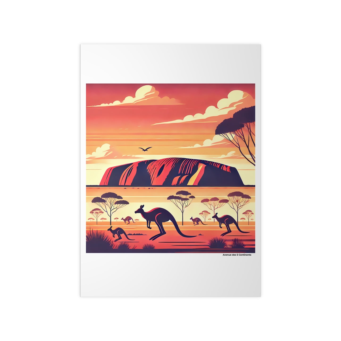 Affiche Artistique Kangourous d'Australie : Près de la Roche Uluru Ayers Rock, Collection Océanie, Poster d'Art Mural et Décoration Originale
