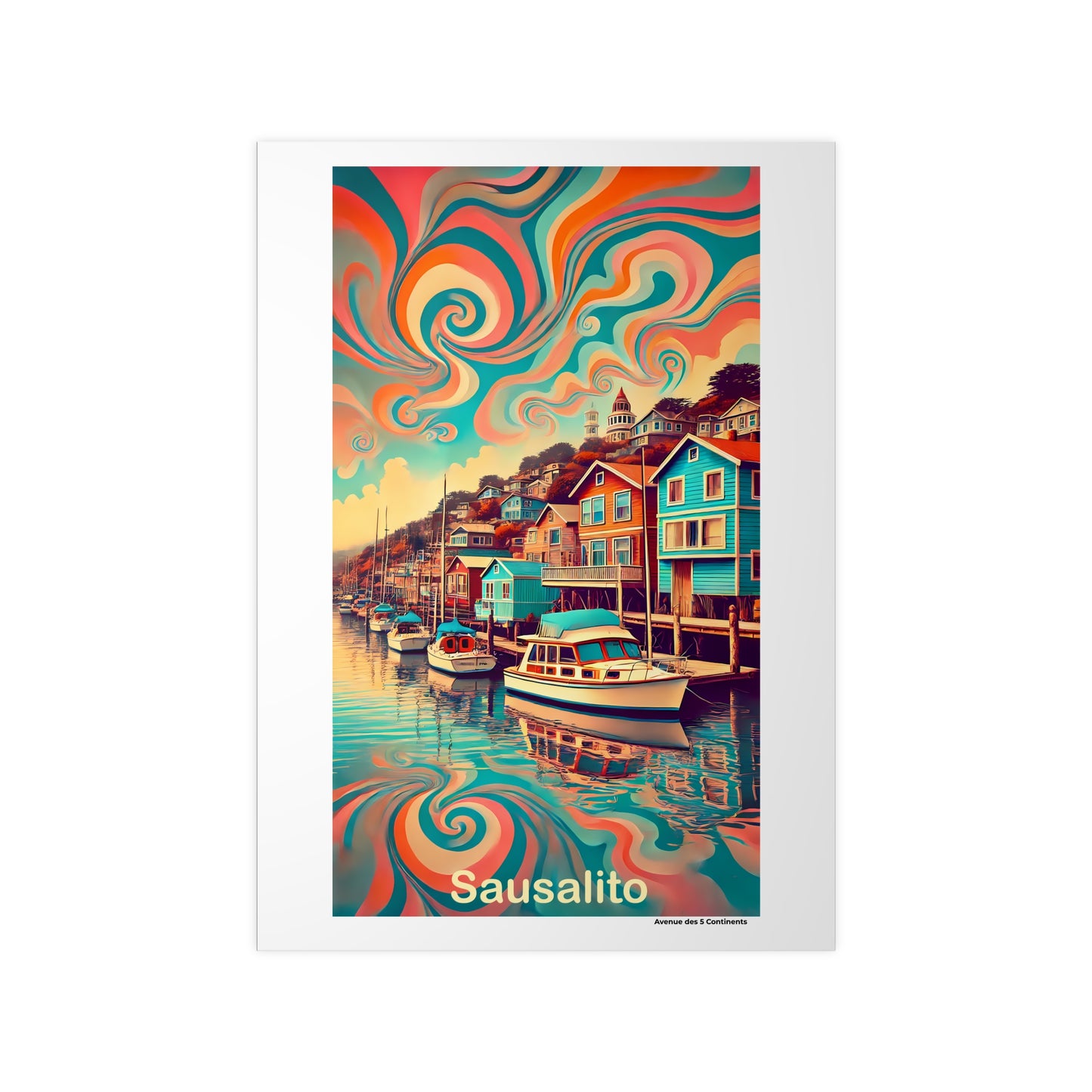 Affiche Artistique Sausalito Rétro Vintage, Californie États-Unis, Collection Amérique, Poster d'Art Mural et Décoration Originale