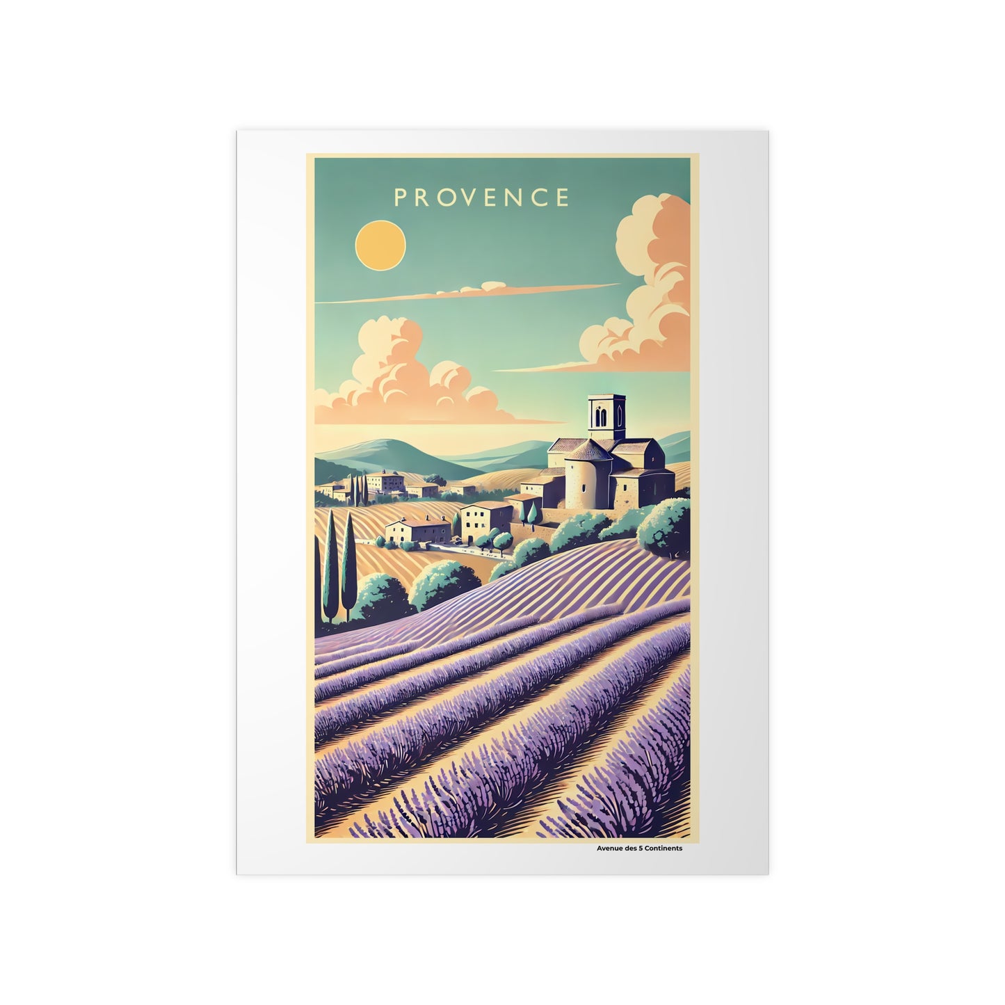 Affiche Artistique Provence et Champs de Lavande Rétro Vintage, France, Collection Europe, Poster d'Art Mural et Décoration Originale