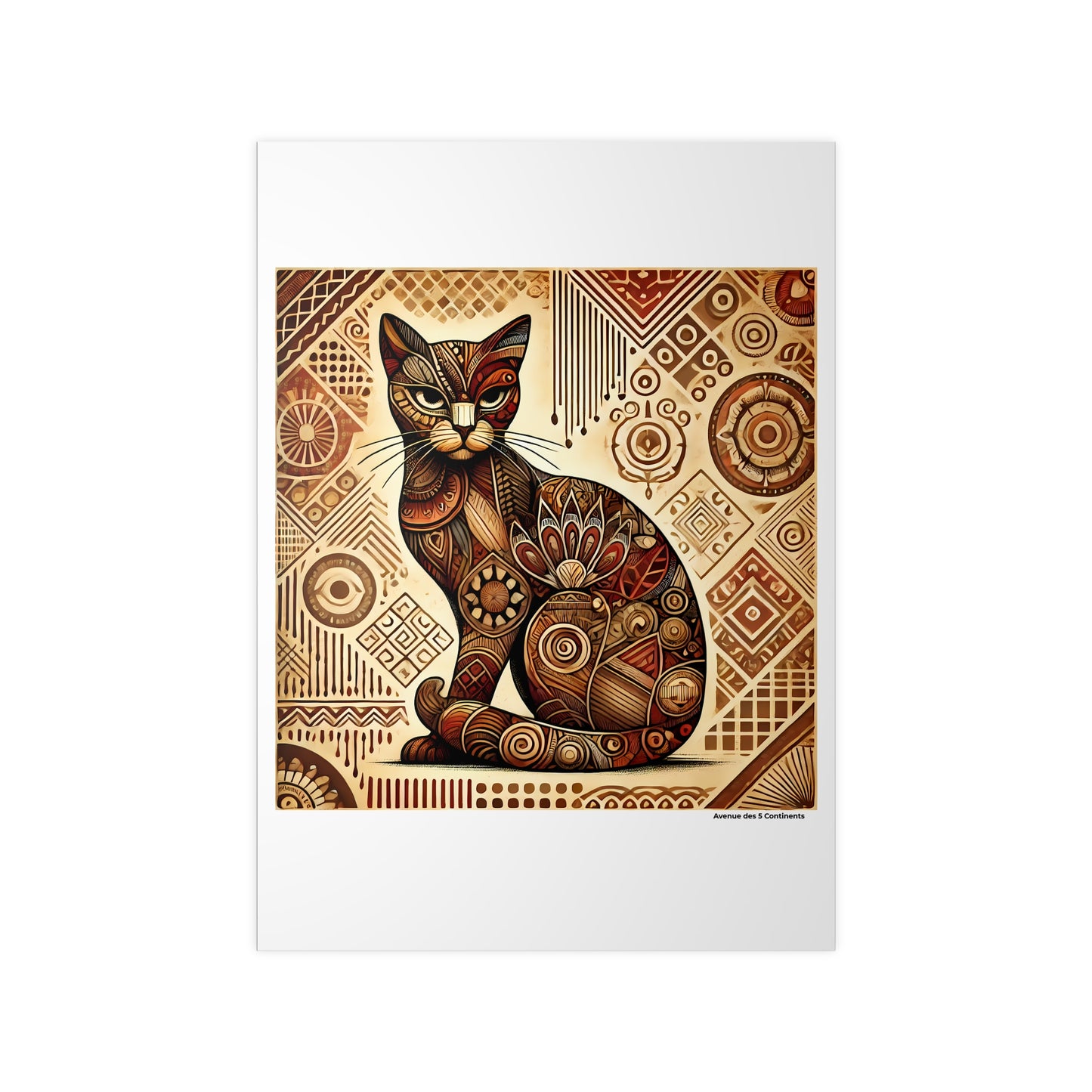 Affiche Artistique Chat Stylé aux Motifs Africains, Collection Afrique, Poster d'Art Mural et Décoration Originale