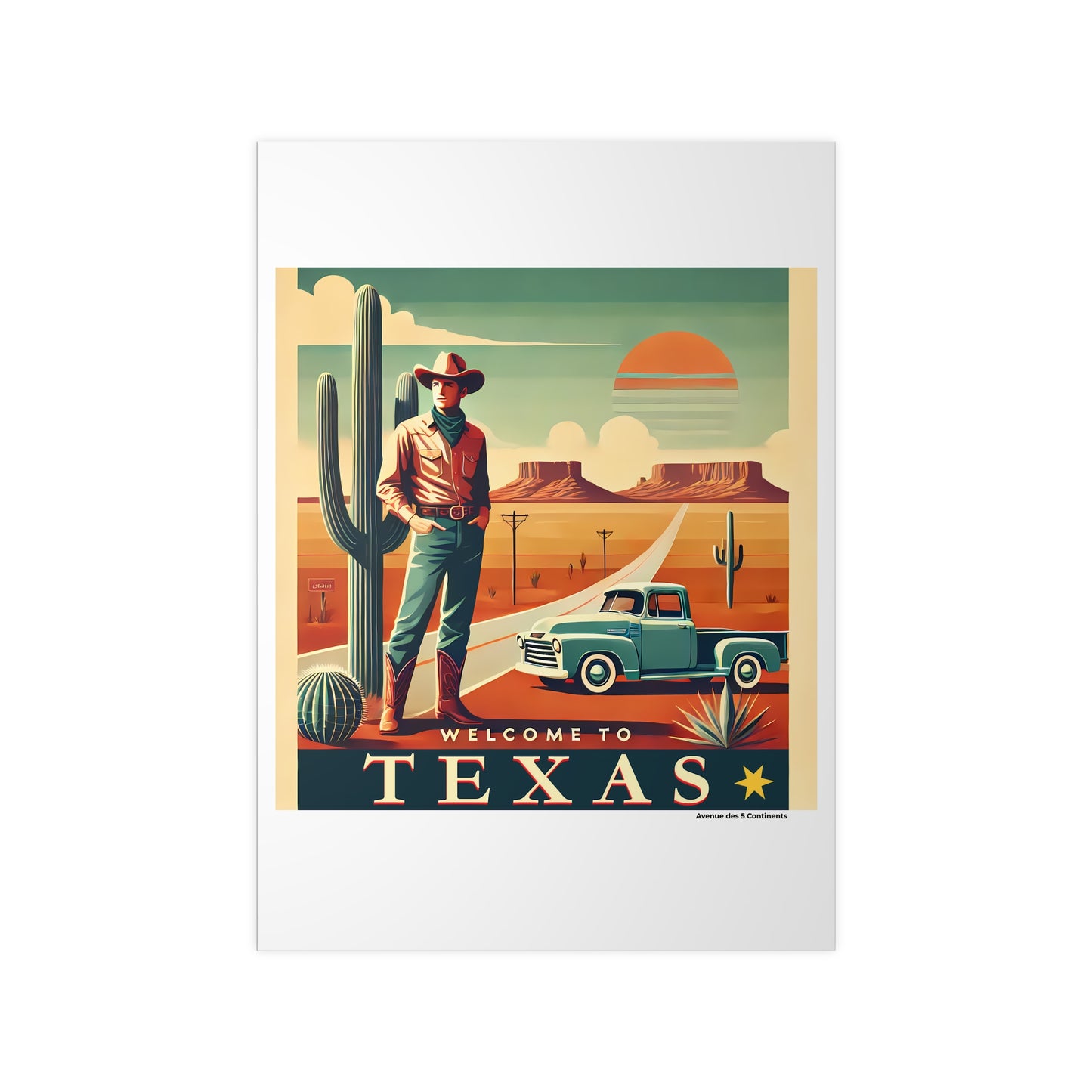 Affiche Artistique Texas Rétro Vintage, États-Unis, Collection Amérique, Poster d'Art Mural et Décoration Originale