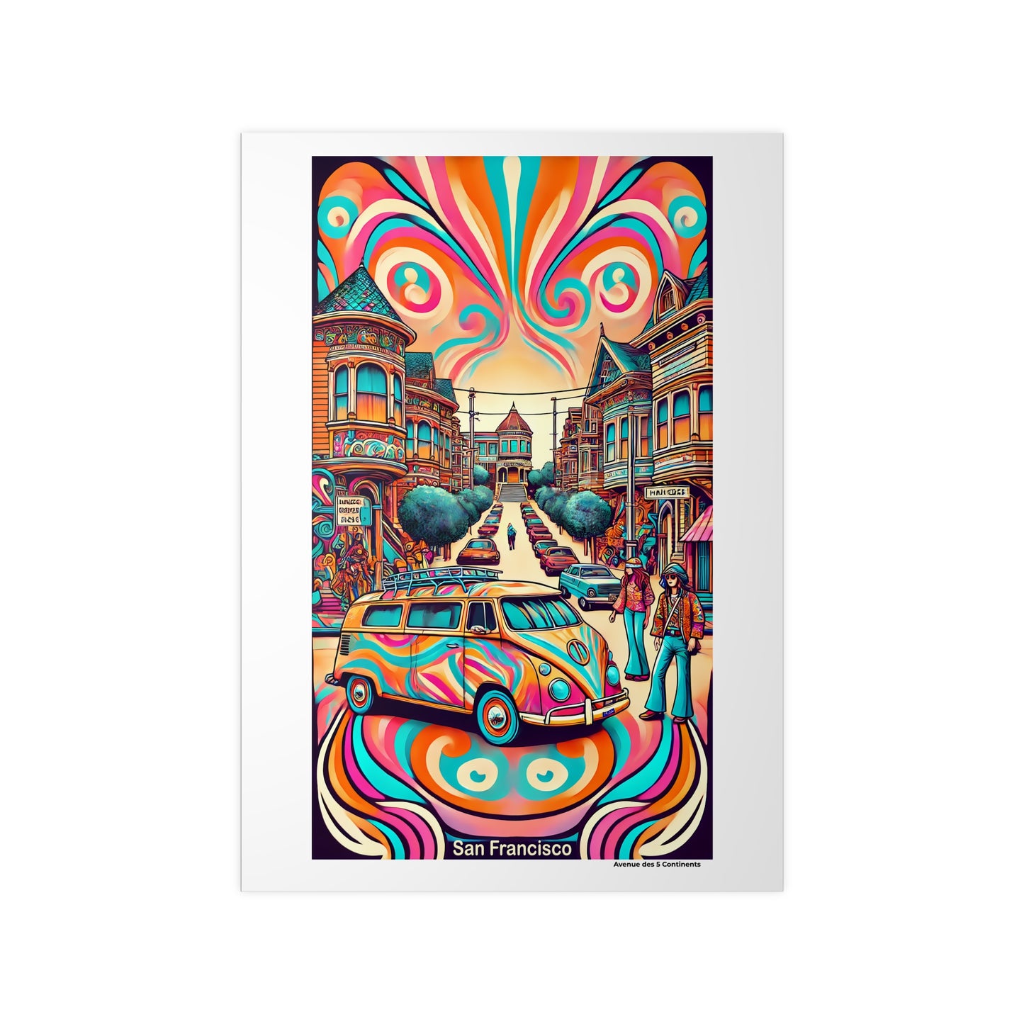 Affiche Artistique San Francisco Rétro Vintage, Quartier Haight-Ashbury Hippie Bohème, Californie États-Unis, Collection Amérique, Poster d'Art Mural et Décoration Originale