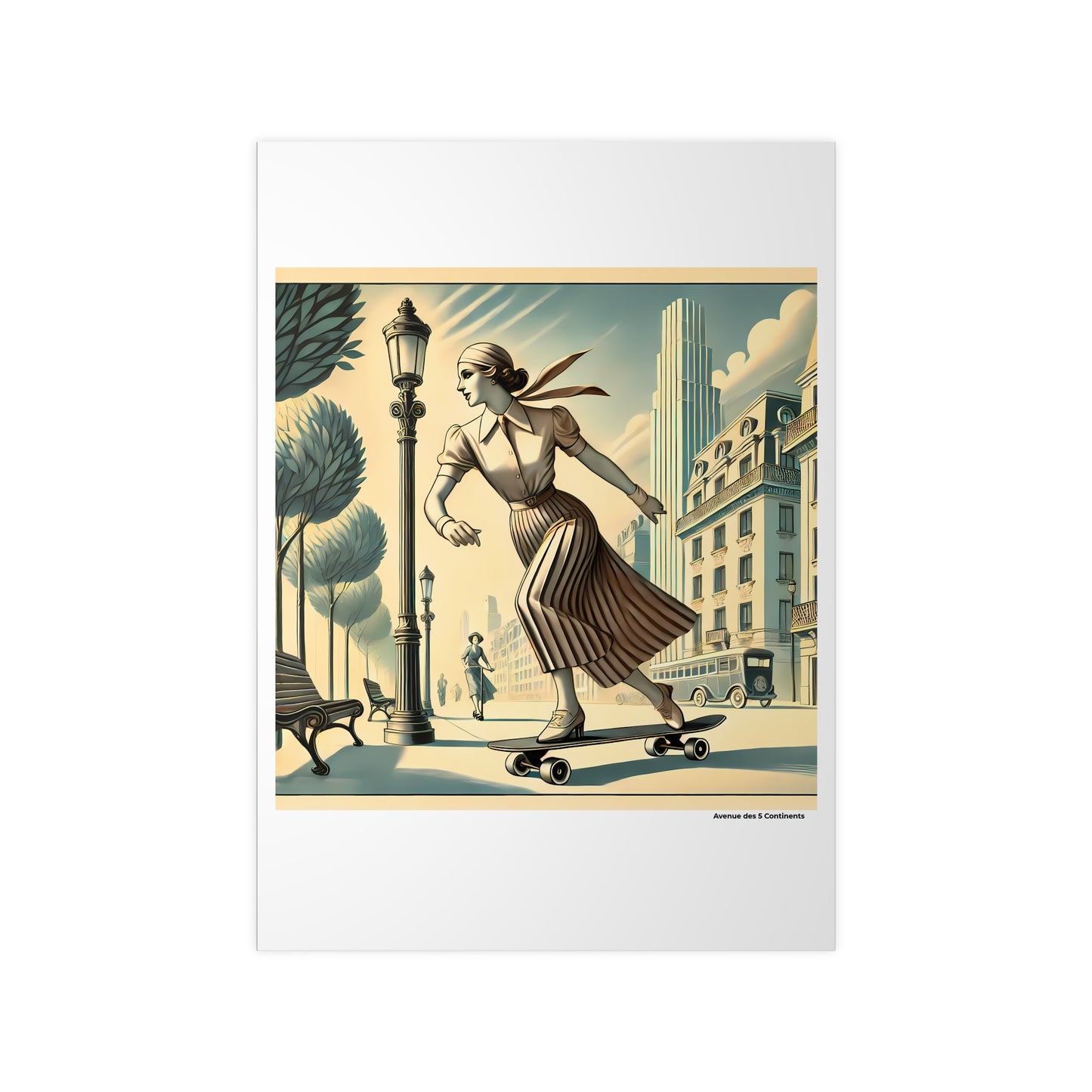 Affiche Artistique Femme Skateuse en Amérique Rétro Vintage, Collection Amérique, Poster d'Art Mural et Décoration Originale