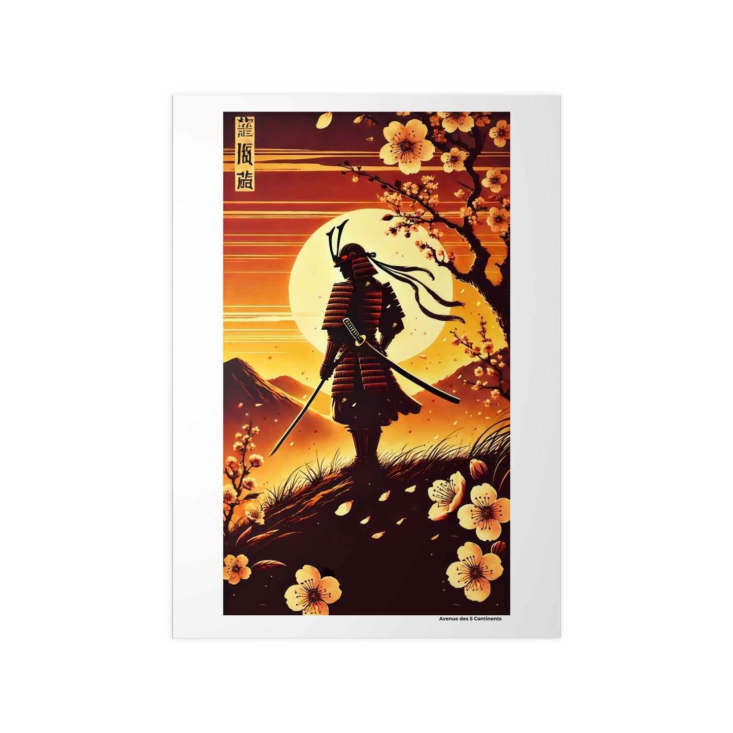Affiche Artistique L'instant de Paix du Samouraï sous le Cerisier Sakura, Collection Asie, Poster d'Art Mural et Décoration Originale