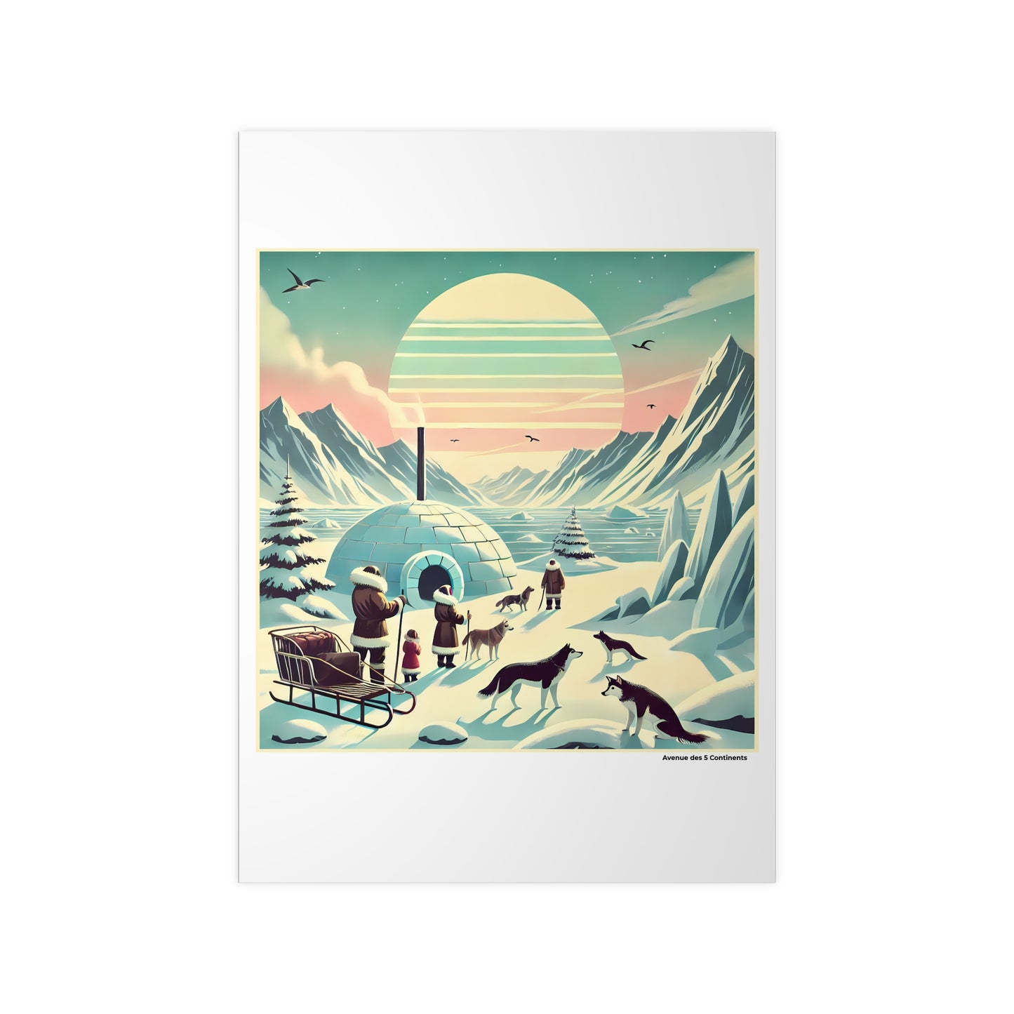 Affiche Artistique Au Cœur de l'Arctique : Inuits d'Alaska, Igloo et Chiens de Traineau, Collection Amérique, Poster d'Art Mural et Décoration Originale