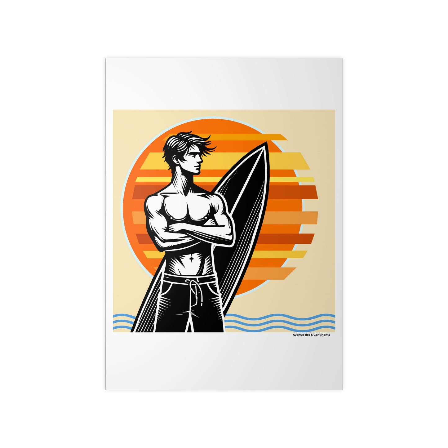Affiche Artistique Homme Surfeur en Océanie, Collection Océanie, Poster d'Art Mural et Décoration Originale
