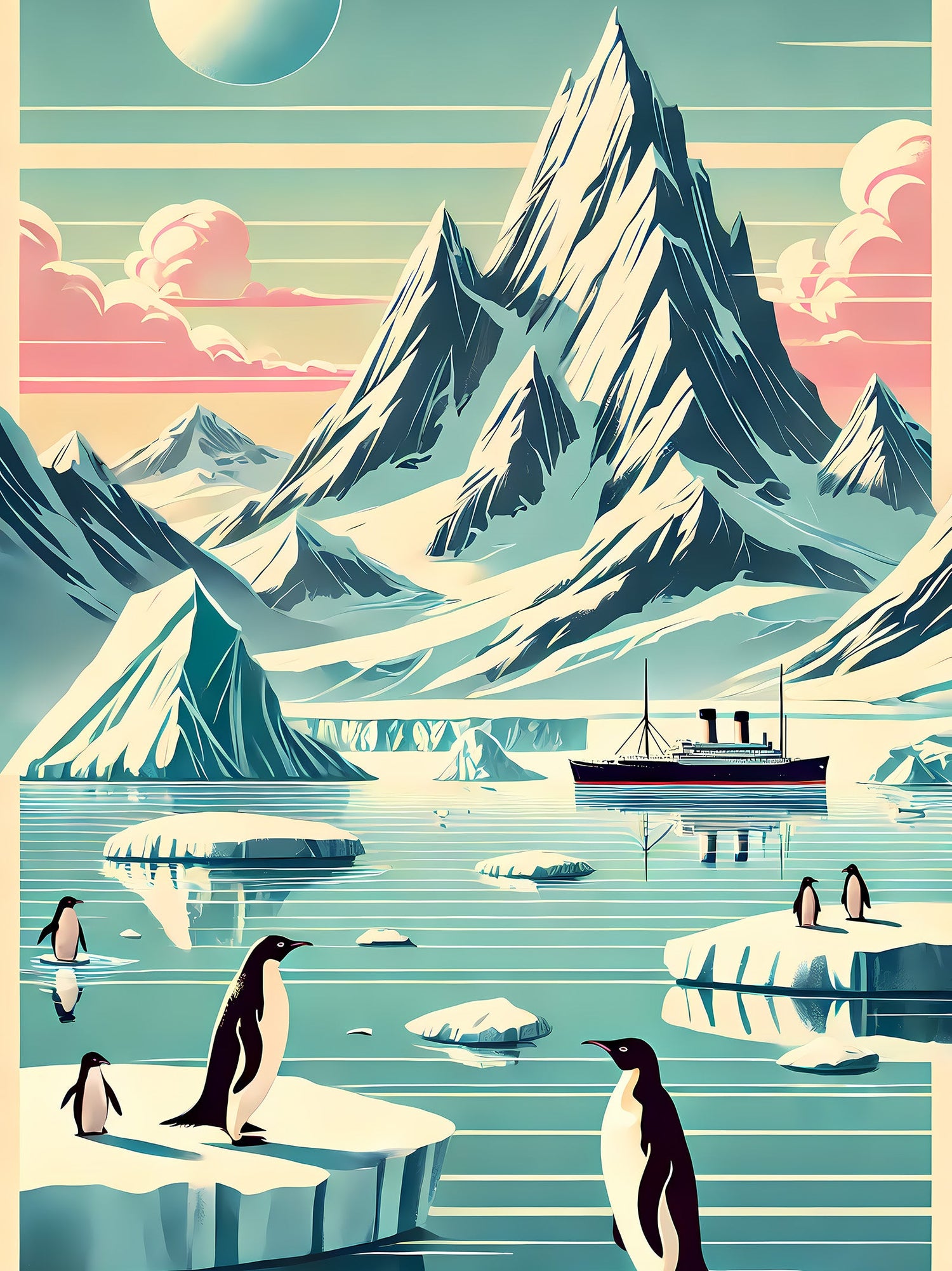 Affiche Artistique Manchots Gardiens des Glaces de l'Antarctique, Collection Antarctique, Poster D'Art Mural et Décoration Originale