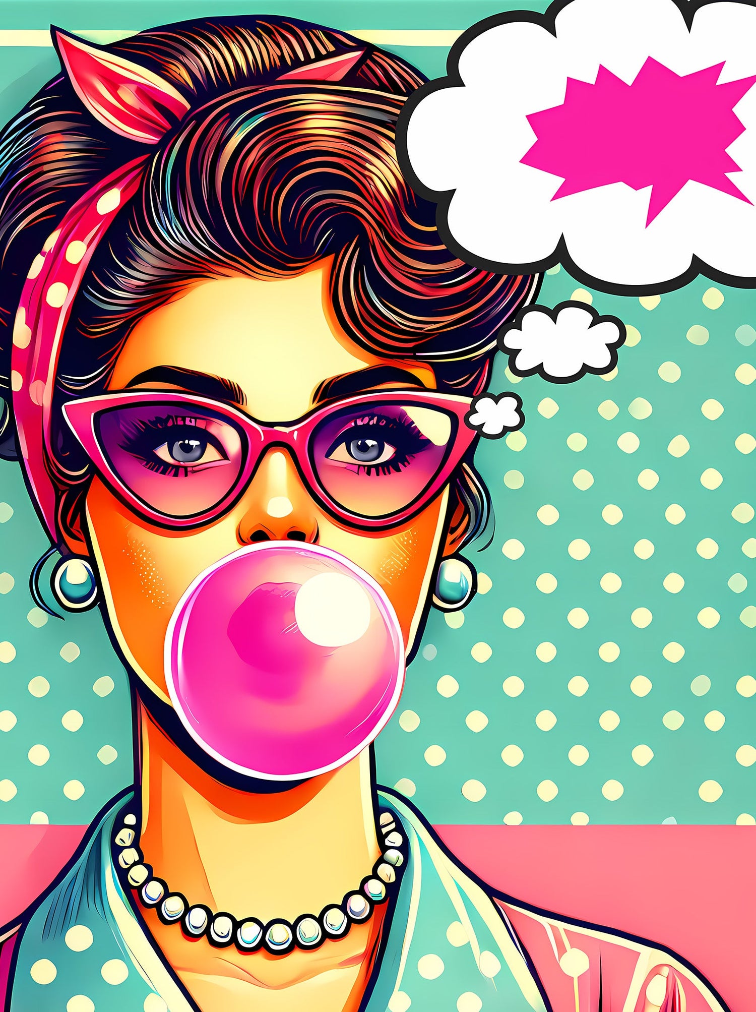 Affiche Artistique Femme Américaine Rétro Vintage : Bulle de Chewing-Gum, Collection Amérique, Poster d'Art Mural et Décoration Originale