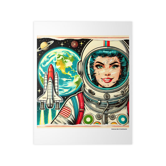 Affiche Artistique Femme Astronaute Américaine Rétro Vintage, Collection Amérique, Poster d'Art Mural et Décoration Originale