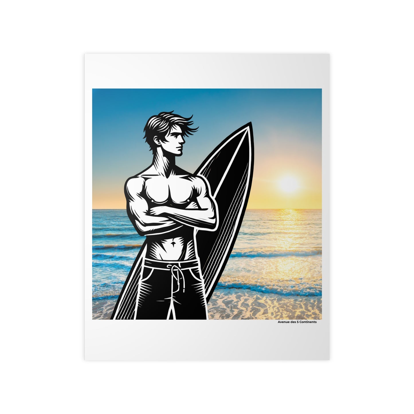 Affiche Artistique Homme Surfeur : Rendez-vous au Spot de Surf en Océanie, Collection Océanie, Poster d'Art Mural et Décoration Originale