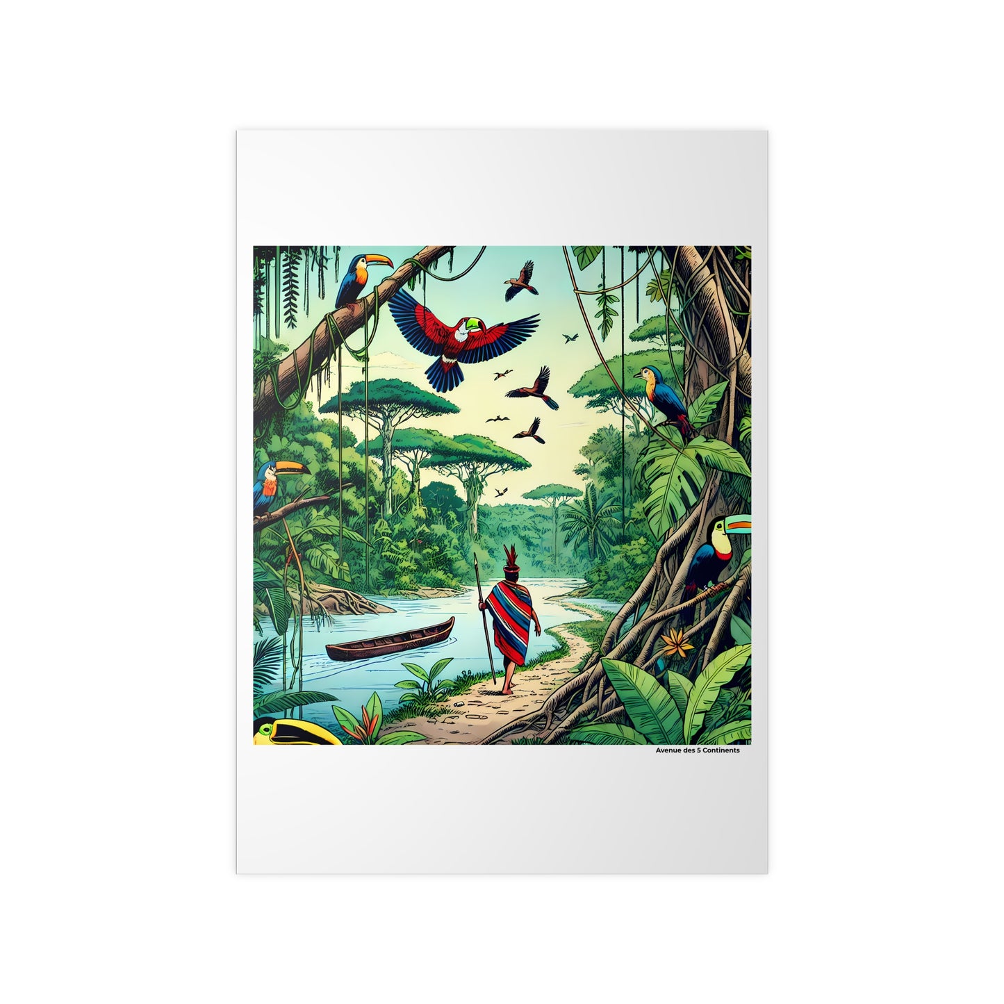 Affiche Artistique Forêt Amazonienne : Aras et Toucans au Royaume de la Jungle, Collection Amérique, Poster d'Art Mural et Décoration Originale