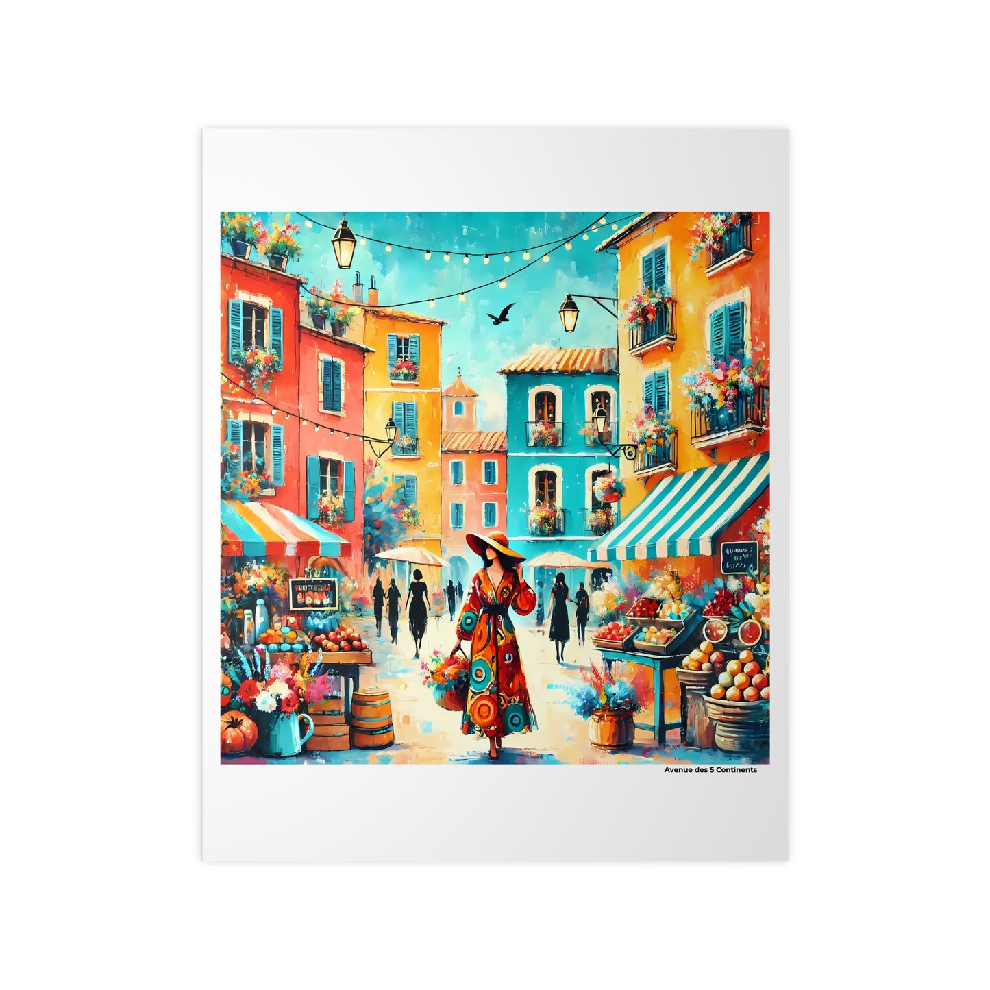 Affiche Artistique Marché Provençal Pictural, France, Collection Europe, Poster d'Art Mural et Décoration Originale