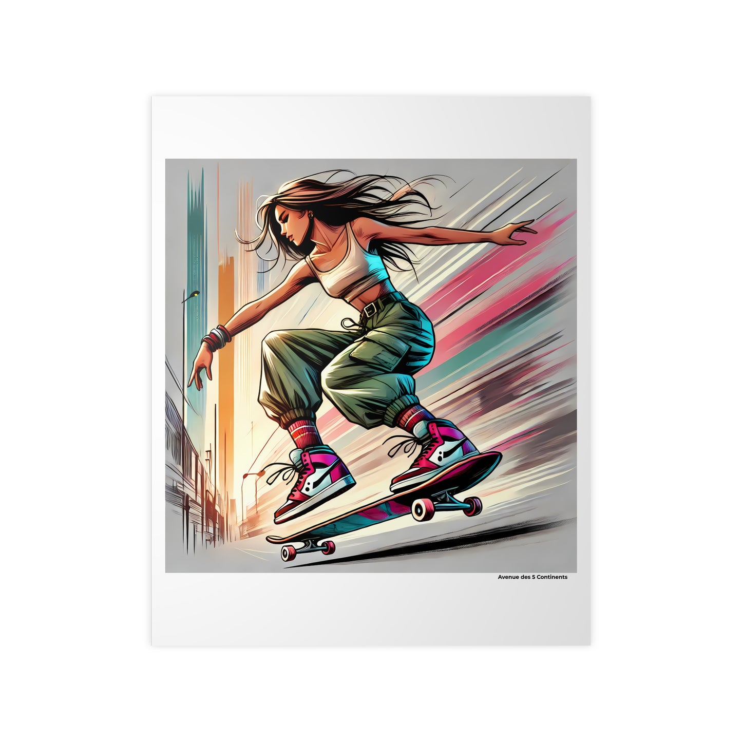 Affiche Artistique Femme Skateuse : Figure sur Skateboard en Amérique, Collection Amérique, Poster d'Art Mural et Décoration Originale