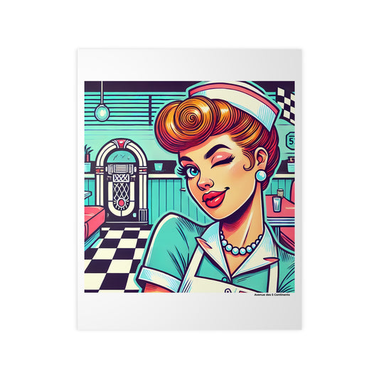 Affiche Artistique Serveuse Américaine de Diner et Drive-in Rétro Vintage, Collection Amérique, Poster d'Art Mural et Décoration Originale