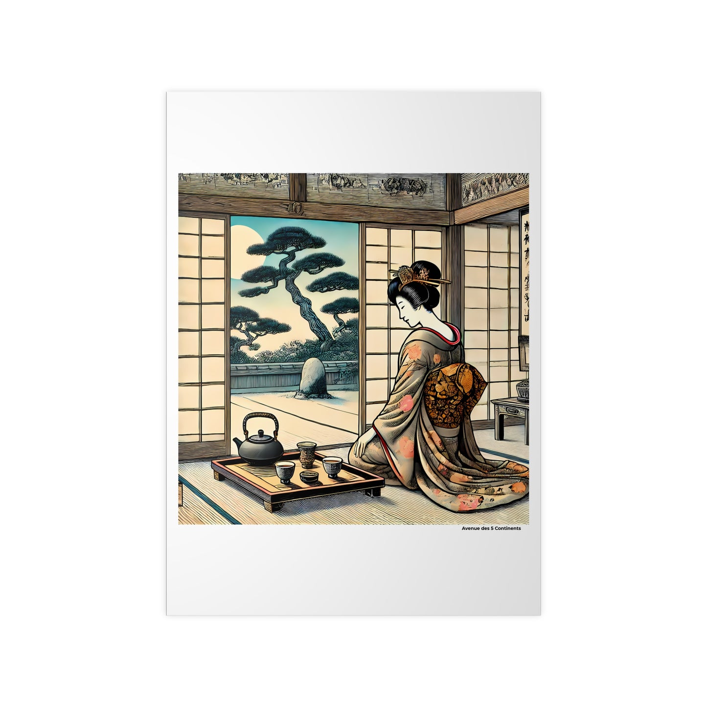 Affiche Artistique Cérémonie du Thé de la Geisha : dans l'Okiya du Bonsaï, Collection Asie, Poster d'Art Mural et Décoration Originale