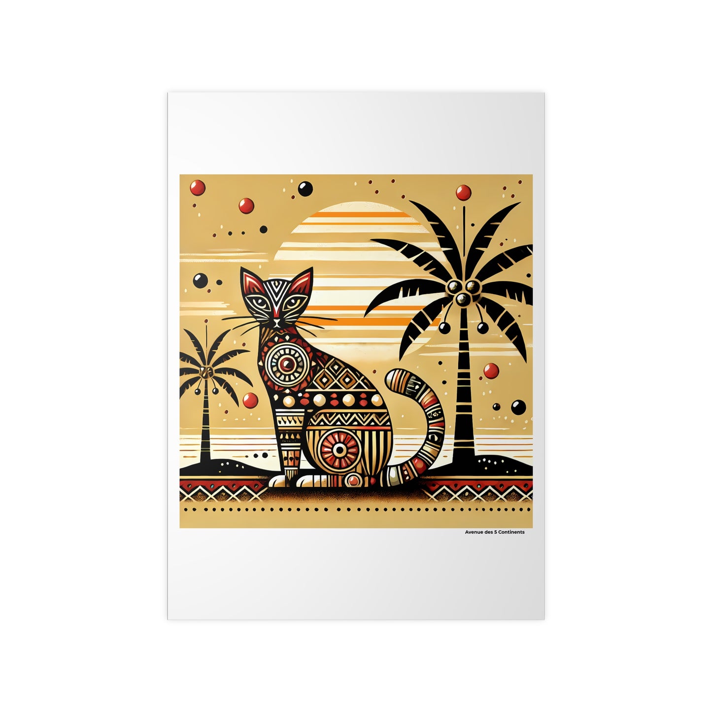 Affiche Artistique Chat en Fête sous les Palmiers d'Afrique, Collection Afrique, Poster d'Art Mural et Décoration Originale