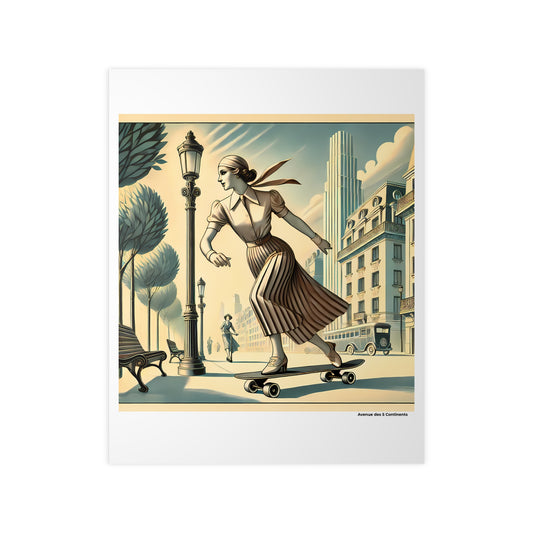 Affiche Artistique Femme Skateuse en Amérique Rétro Vintage, Collection Amérique, Poster d'Art Mural et Décoration Originale