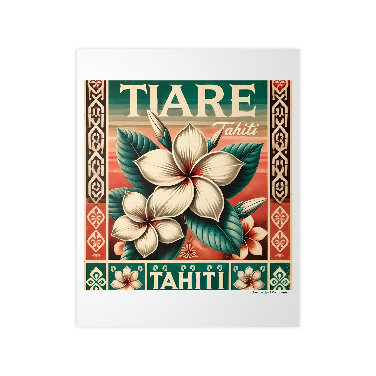 Affiche Artistique Fleurs de Tiaré de Tahiti, Collection Océanie, Poster d'Art Mural et Décoration Originale