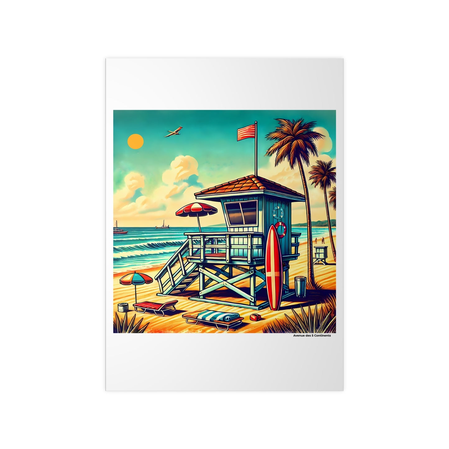 Affiche Artistique Cabane Tour de Sauveteurs de Plage Américaine Rétro Vintage : Lifeguard Tower, Collection Amérique, Poster d'Art Mural et Décoration Originale