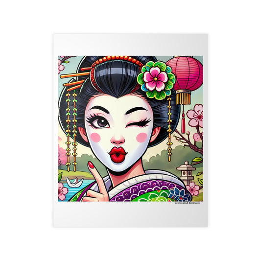 Affiche Artistique Clin d'Œil de la Geisha, Collection Asie, Poster d'Art Mural et Décoration Originale