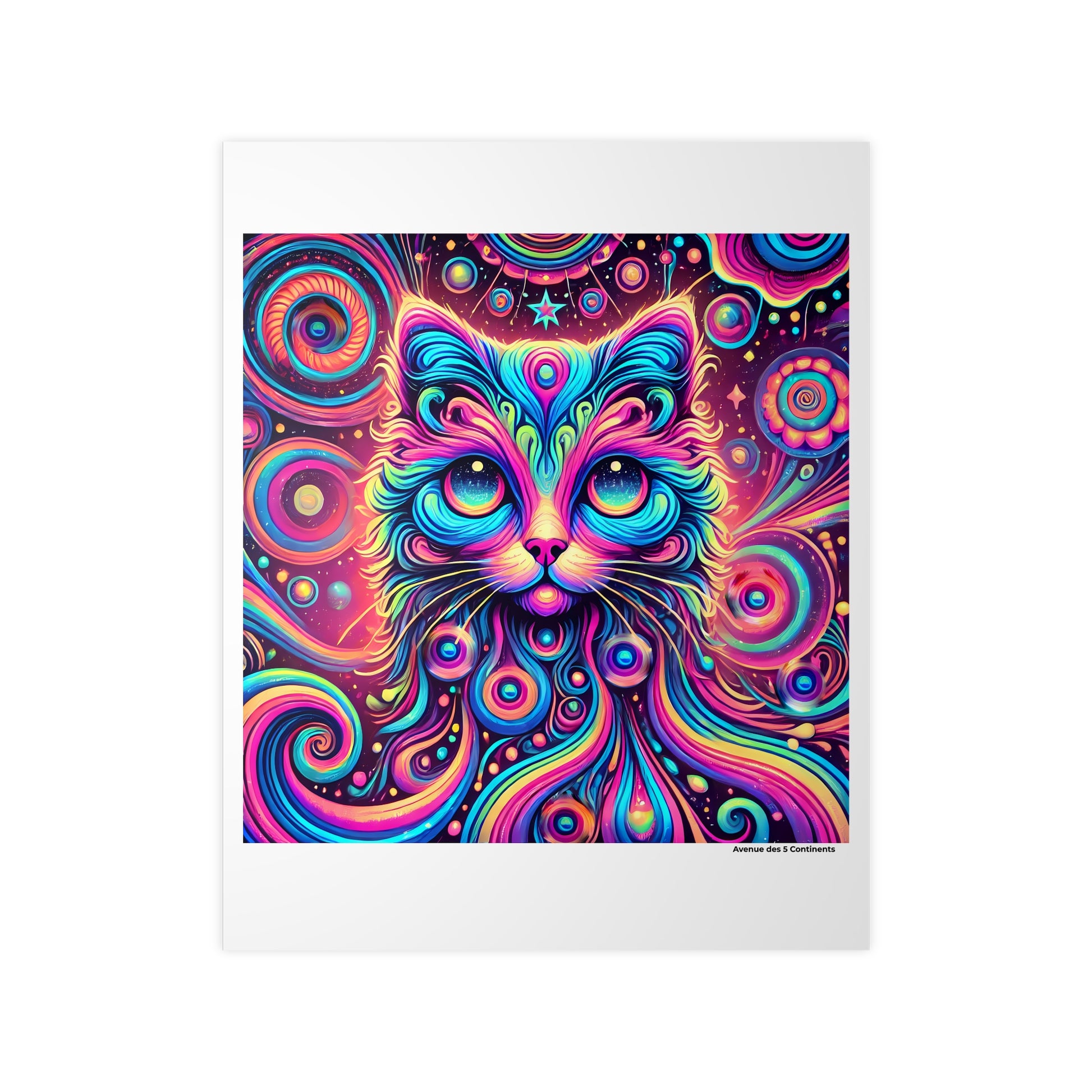 Affiche Artistique Chat Psychédélique Hippie Bohème, Collection Amérique, Poster d'Art Mural et Décoration Originale