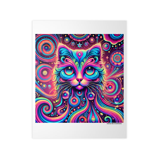 Affiche Artistique Chat Psychédélique Hippie Bohème, Collection Amérique, Poster d'Art Mural et Décoration Originale