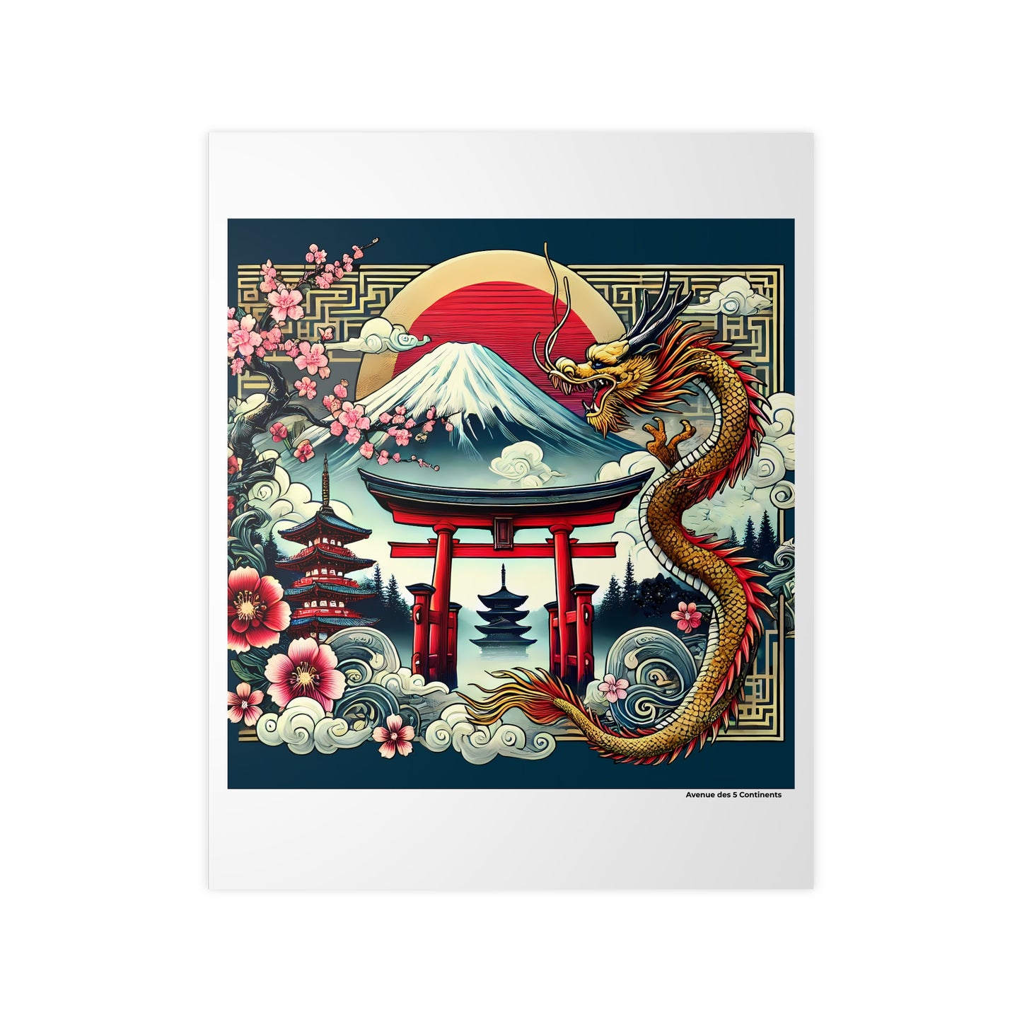 Affiche Artistique Dragon Oriental, Gardien du Torii et des Temples Sacrés, Collection Asie, Poster d'Art Mural et Décoration Originale