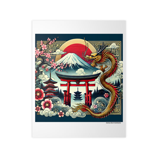 Affiche Artistique Dragon Oriental, Gardien du Torii et des Temples Sacrés, Collection Asie, Poster d'Art Mural et Décoration Originale