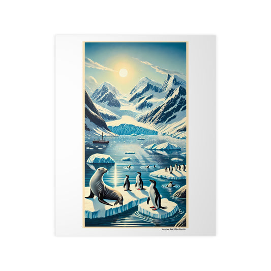 Affiche Artistique Phoque et Manchots de l'Antarctique, Compagnons du Bout du Monde, Collection Antarctique, Poster d'Art Mural et Décoration Originale