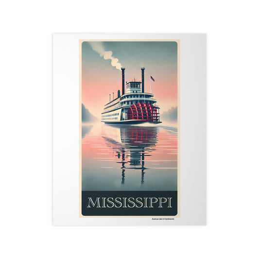 Affiche Artistique Bateau à Vapeur à Roue à Aubes Rétro Vintage : Steamboat sur le Mississippi, Collection Amérique, Poster d'Art Mural et Décoration Originale