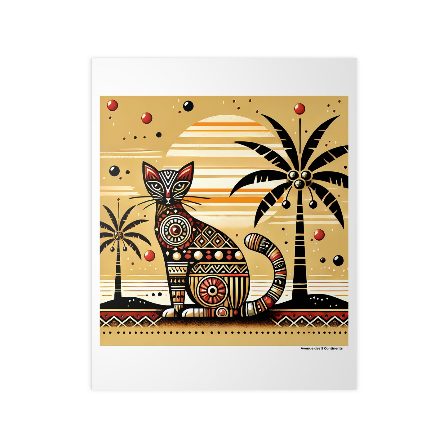 Affiche Artistique Chat en Fête sous les Palmiers d'Afrique, Collection Afrique, Poster d'Art Mural et Décoration Originale