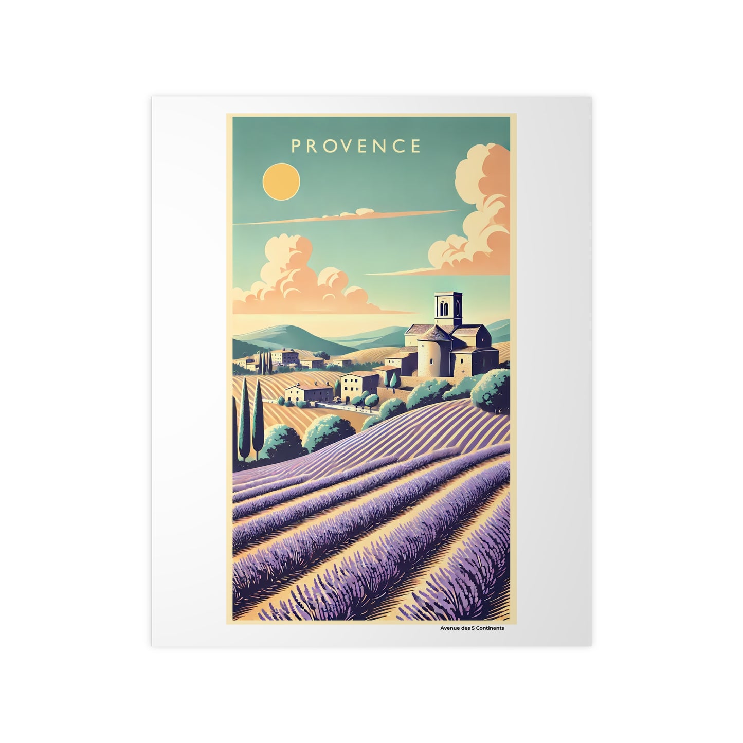 Affiche Artistique Provence et Champs de Lavande Rétro Vintage, France, Collection Europe, Poster d'Art Mural et Décoration Originale