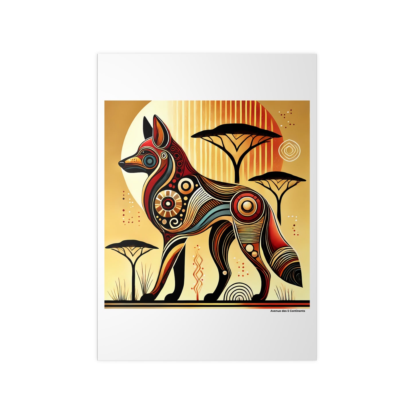 Affiche Artistique Chien Africain parmi les Acacias, Collection Afrique, Poster d'Art Mural et Décoration Originale