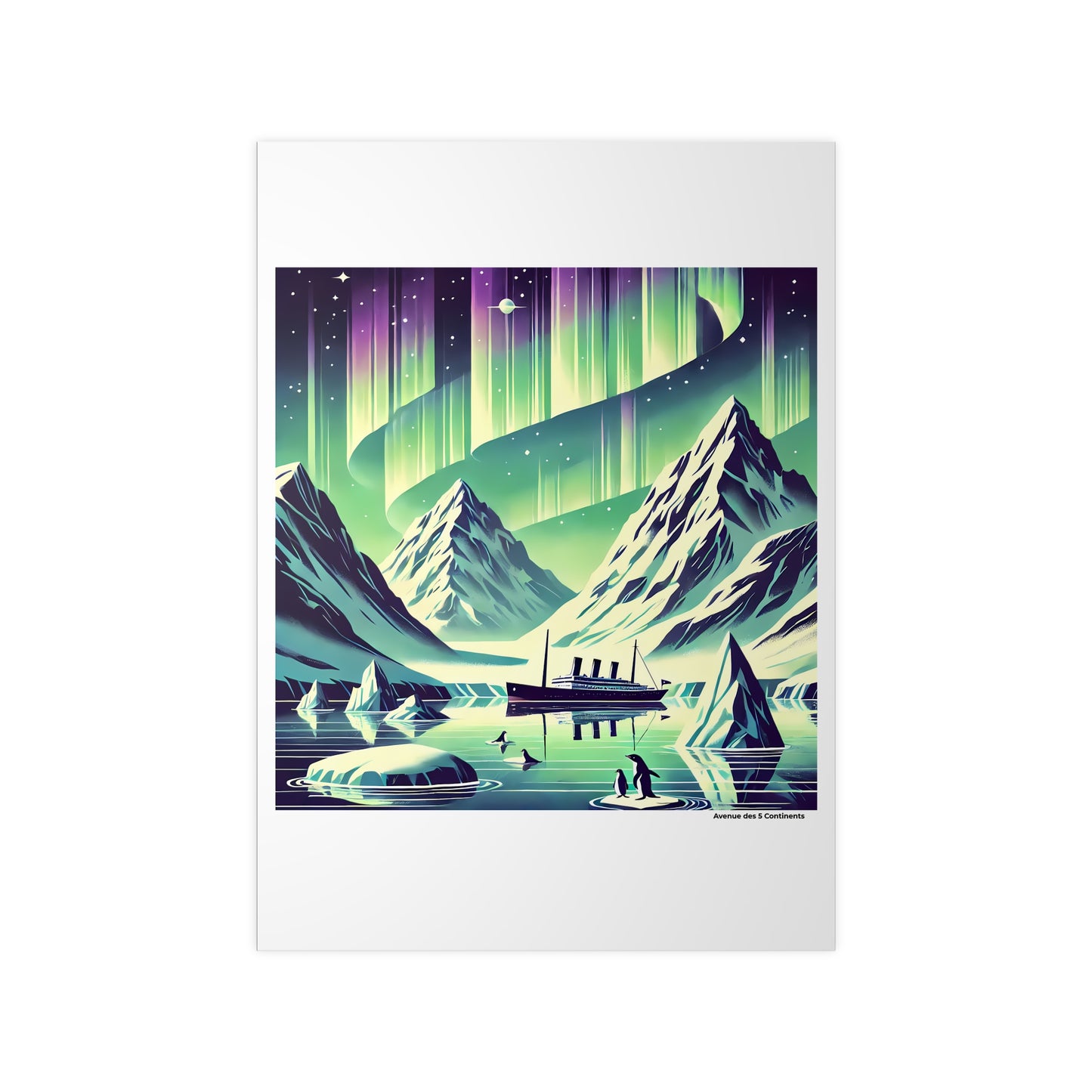 Affiche Artistique Sous les Aurores Australes du Pôle Sud en Antarctique, Collection Antarctique, Poster d'Art Mural et Décoration Originale