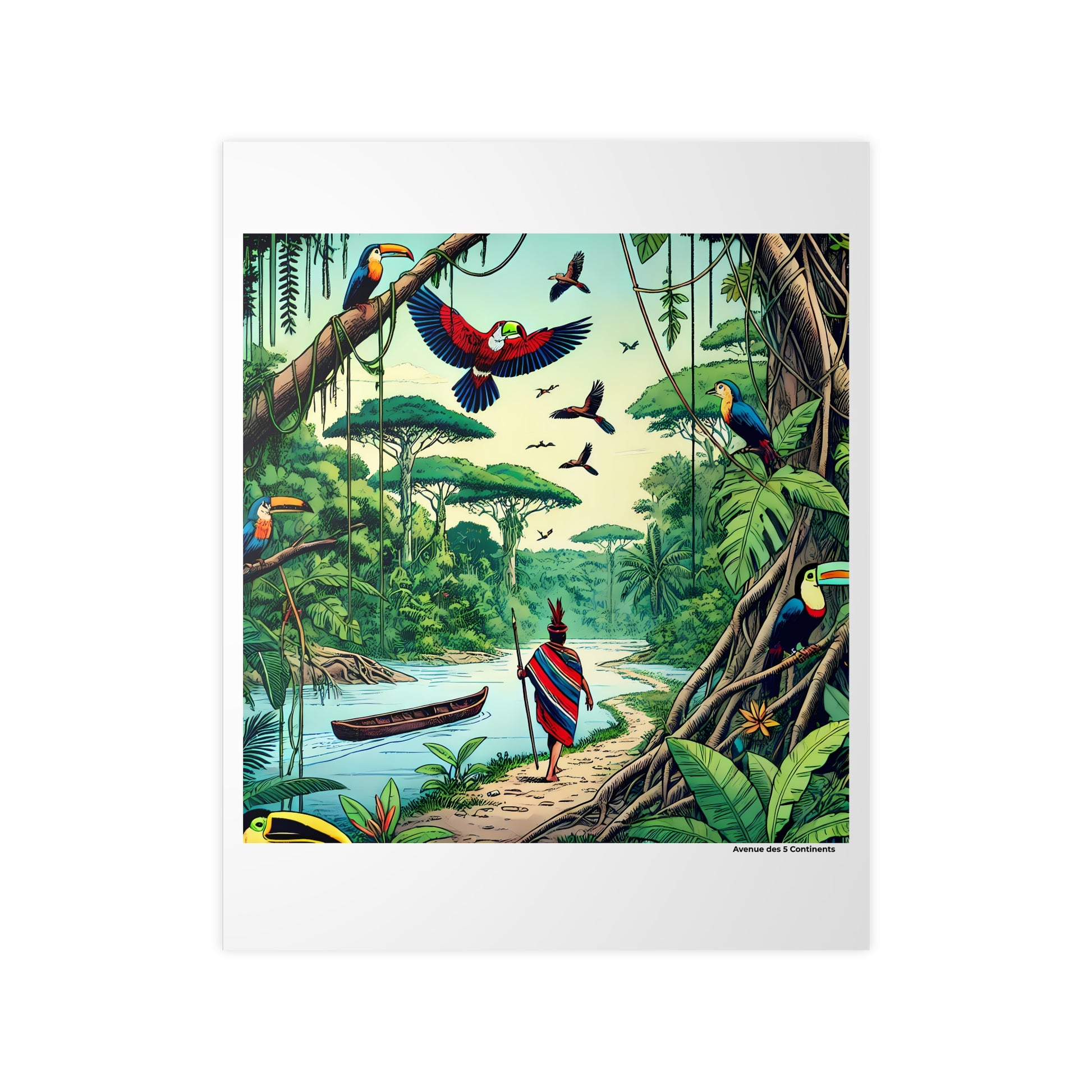 Affiche Artistique Forêt Amazonienne : Aras et Toucans au Royaume de la Jungle, Collection Amérique, Poster d'Art Mural et Décoration Originale