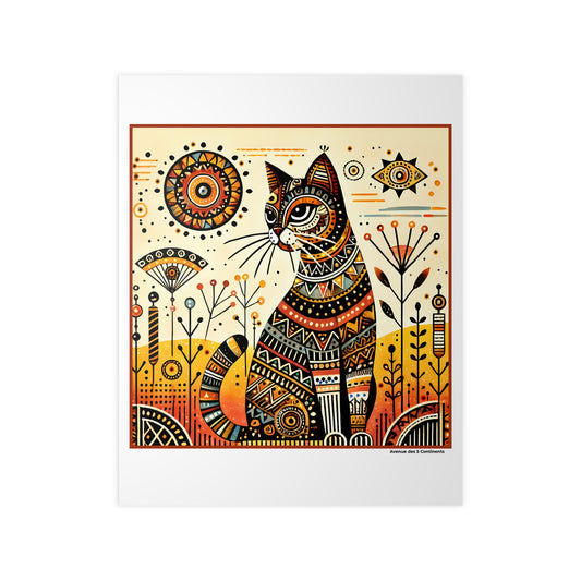Affiche Artistique Chat aux Motifs Africains, Collection Afrique, Poster d'Art Mural et Décoration Originale