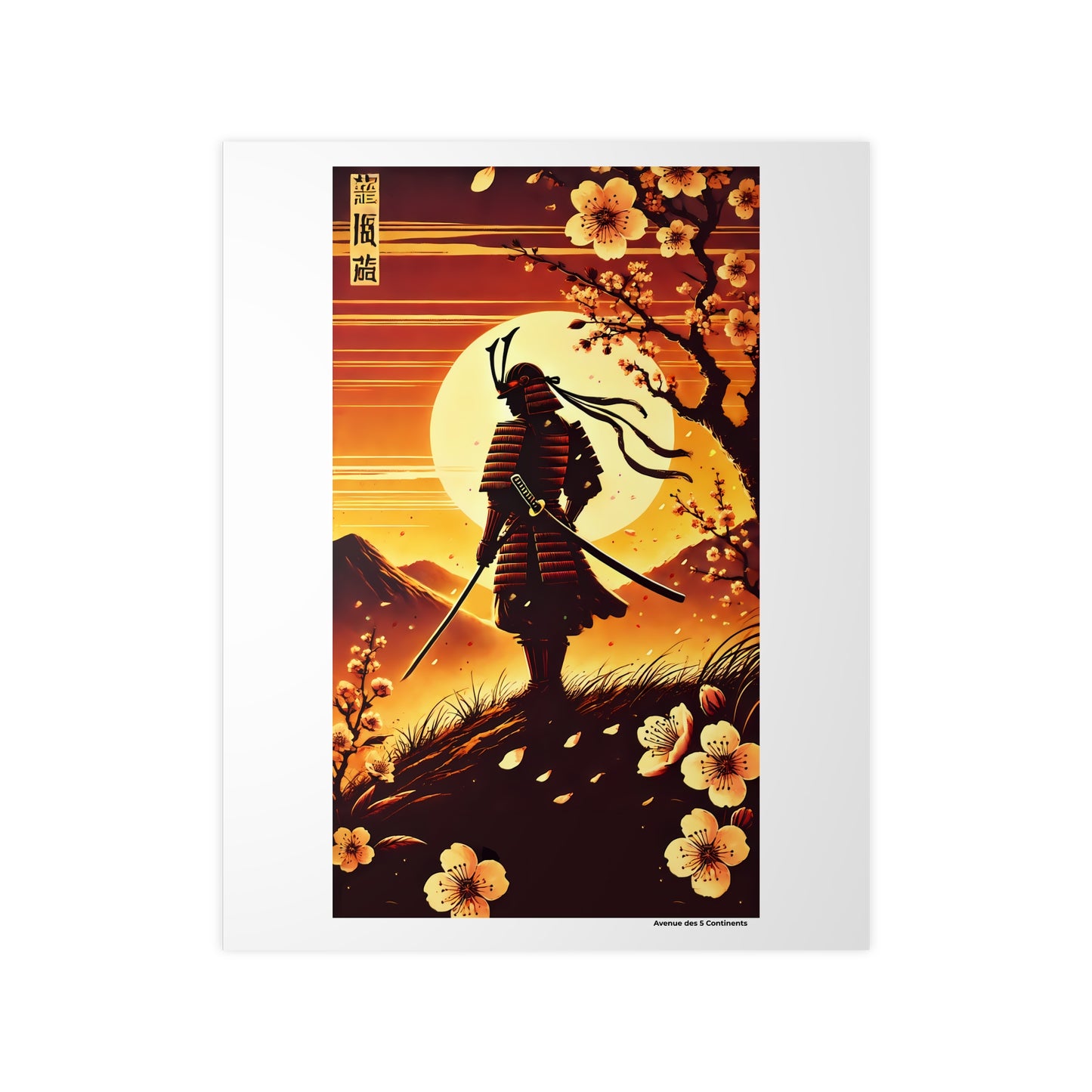 Affiche Artistique L'instant de Paix du Samouraï sous le Cerisier Sakura, Collection Asie, Poster d'Art Mural et Décoration Originale