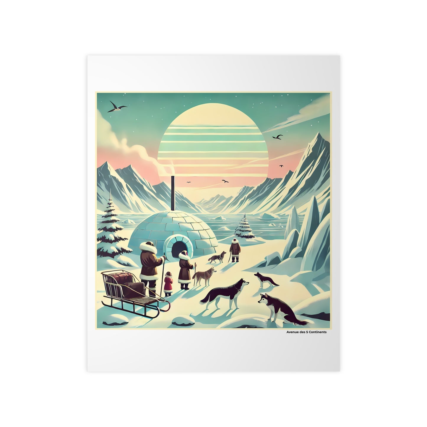 Affiche Artistique Au Cœur de l'Arctique : Inuits d'Alaska, Igloo et Chiens de Traineau, Collection Amérique, Poster d'Art Mural et Décoration Originale