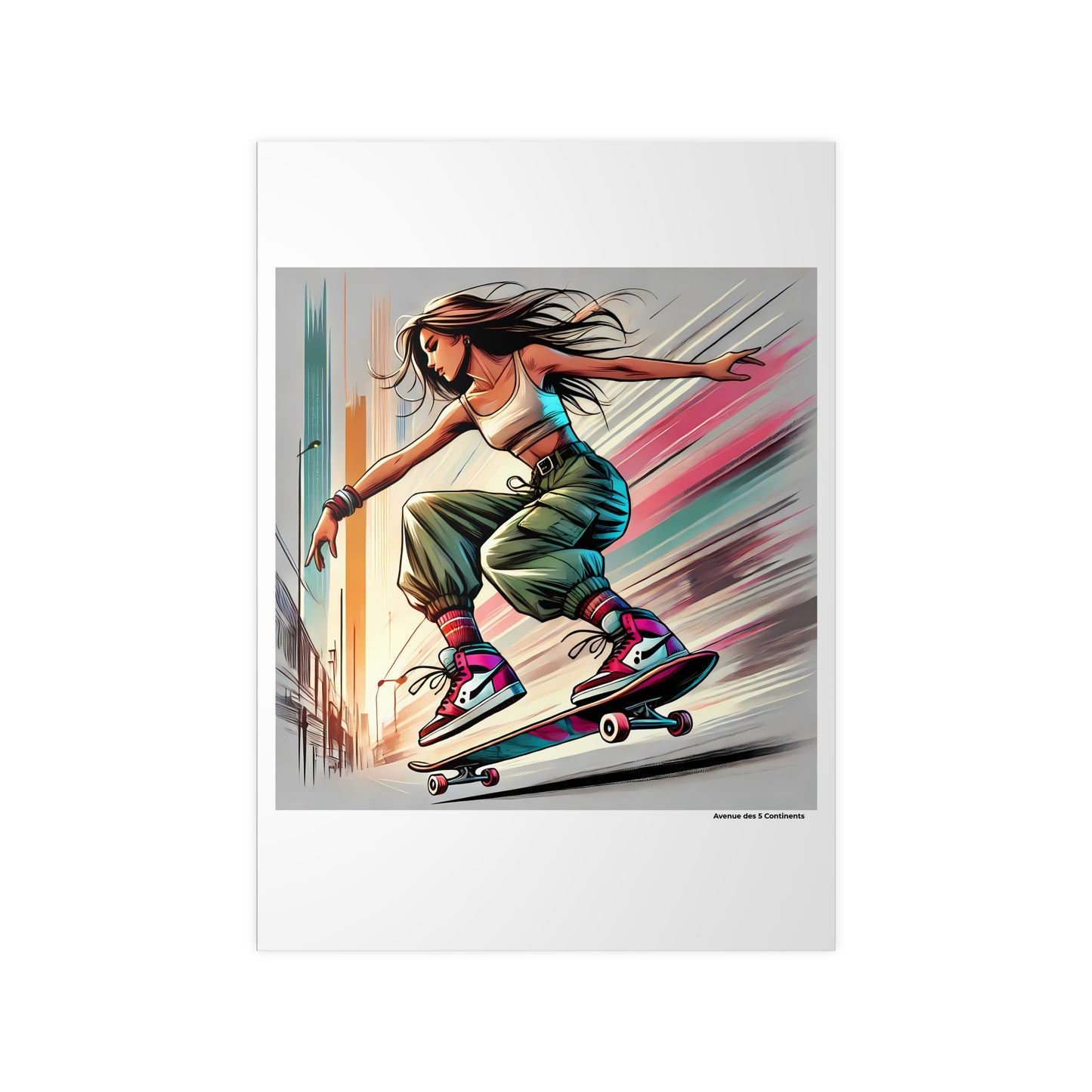 Affiche Artistique Femme Skateuse : Figure sur Skateboard en Amérique, Collection Amérique, Poster d'Art Mural et Décoration Originale