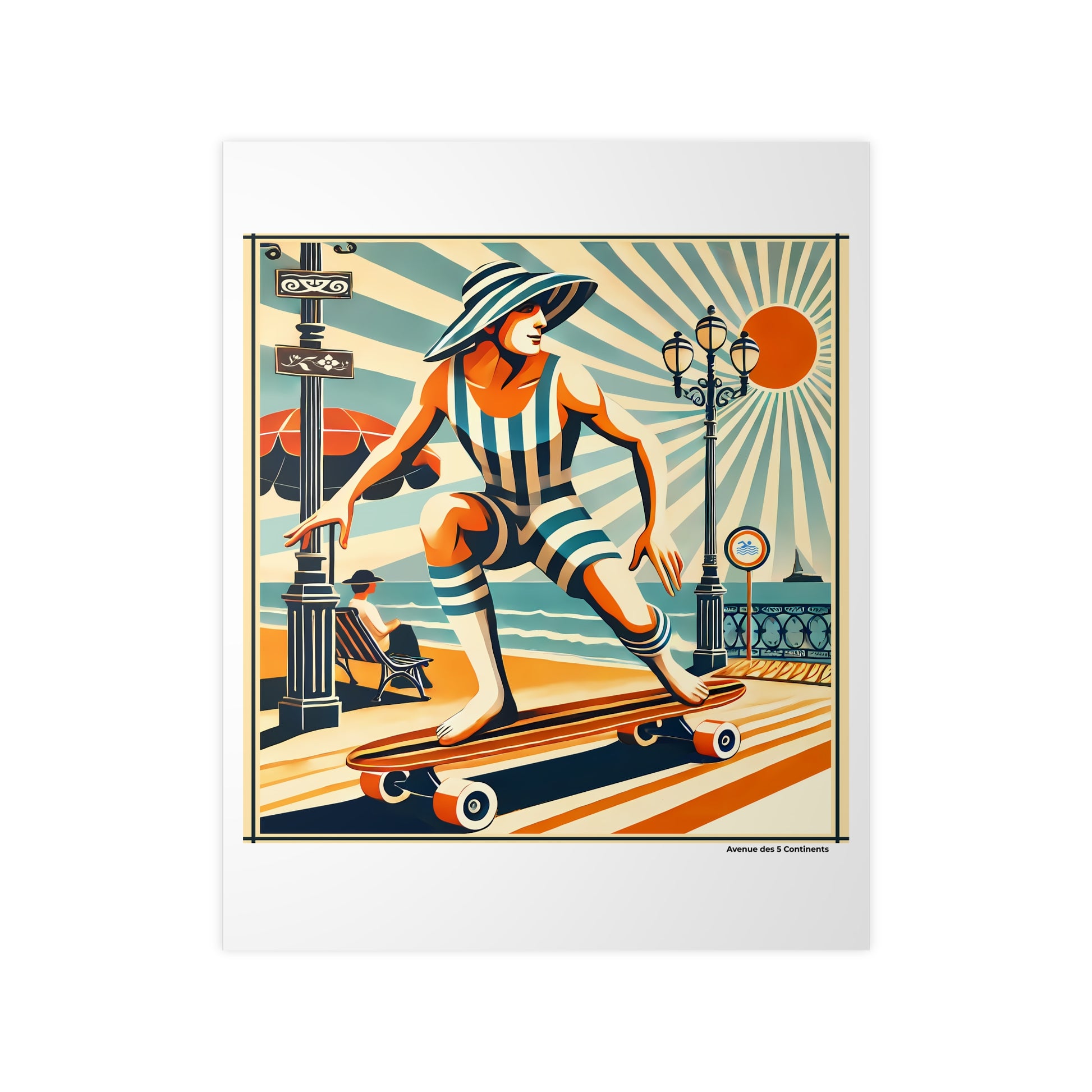 Affiche Artistique Homme Skateur Américain Rétro Vintage version 2, Collection Amérique, Poster d'Art Mural et Décoration Originale