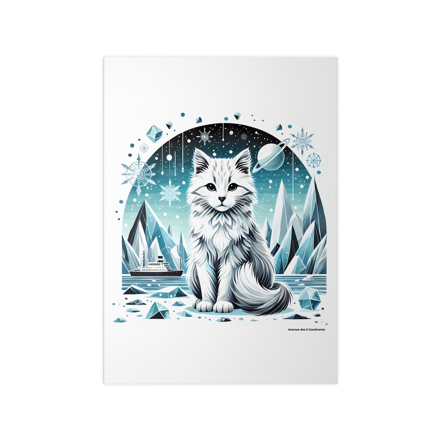 Affiche Artistique Chat Prince Félin du Palais des Glaces de l'Antarctique, Collection Antarctique, Poster d'Art Mural et Décoration Originale