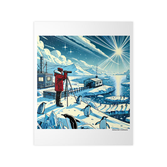 Affiche Artistique Explorateur Chercheur Scientifique avec Manchots : Mission Antarctique, Collection Antarctique, Poster d'Art Mural et Décoration Originale
