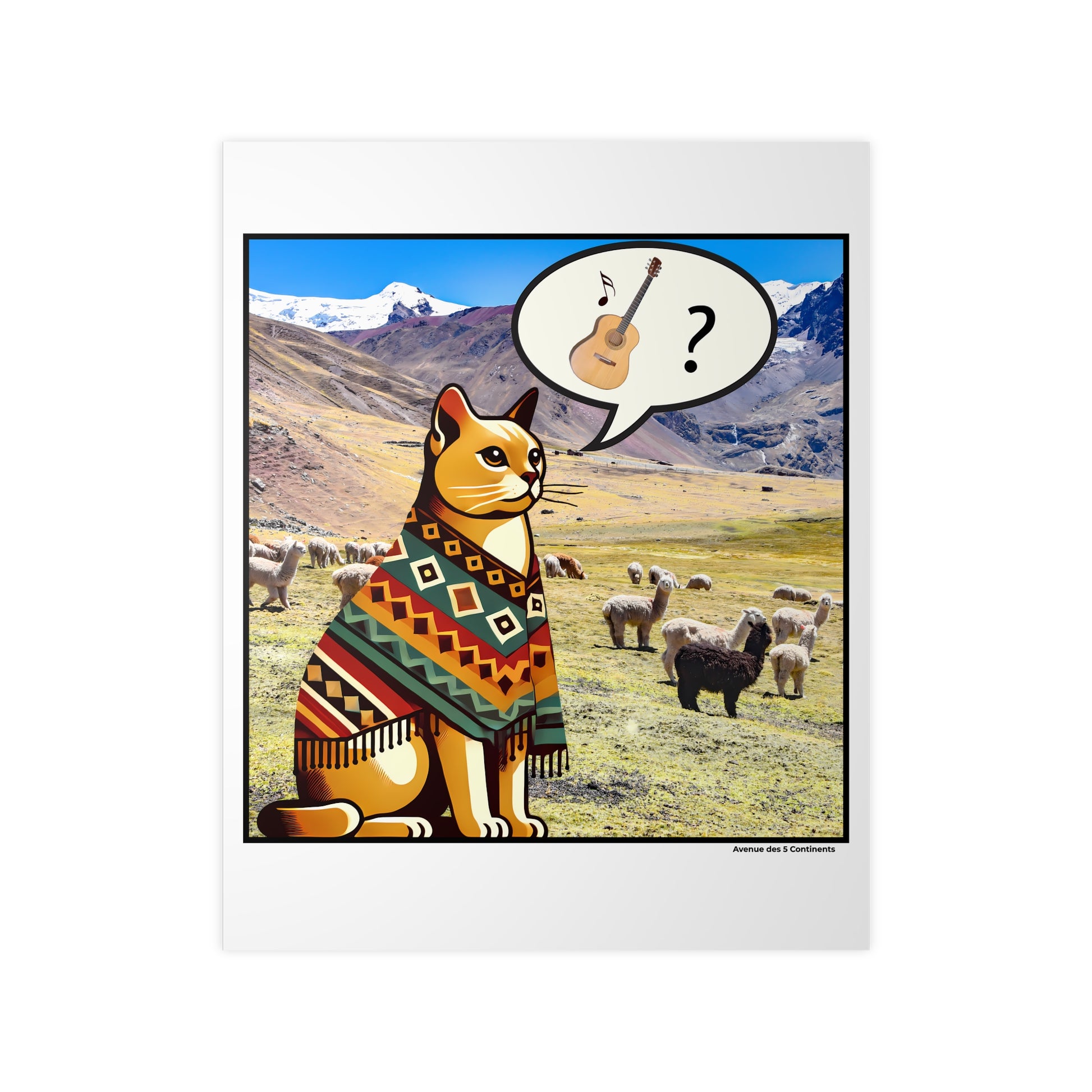 Affiche Artistique Chat des Andes au Poncho Péruvien, Collection Amérique, Poster d'Art Mural et Décoration Originale