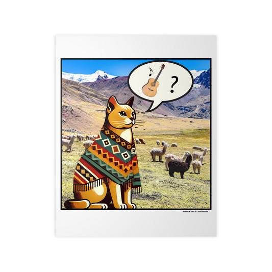 Affiche Artistique Chat des Andes au Poncho Péruvien, Collection Amérique, Poster d'Art Mural et Décoration Originale