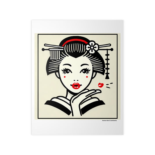 Affiche Artistique Le Baiser de la Geisha, Collection Asie, Poster d'Art Mural et Décoration Originale