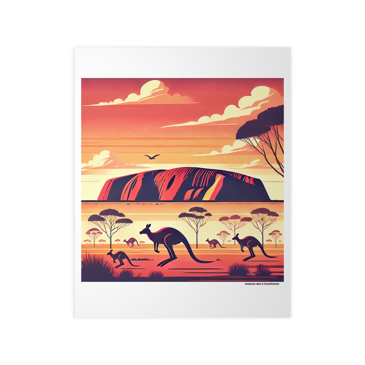 Affiche Artistique Kangourous d'Australie : Près de la Roche Uluru Ayers Rock, Collection Océanie, Poster d'Art Mural et Décoration Originale