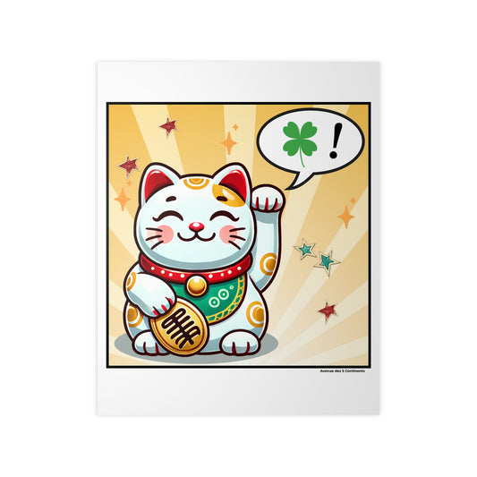 Affiche Artistique Maneki-Neko, Chat Porte-Bonheur Japonais, Collection Asie, Poster d'Art Mural et Décoration Originale